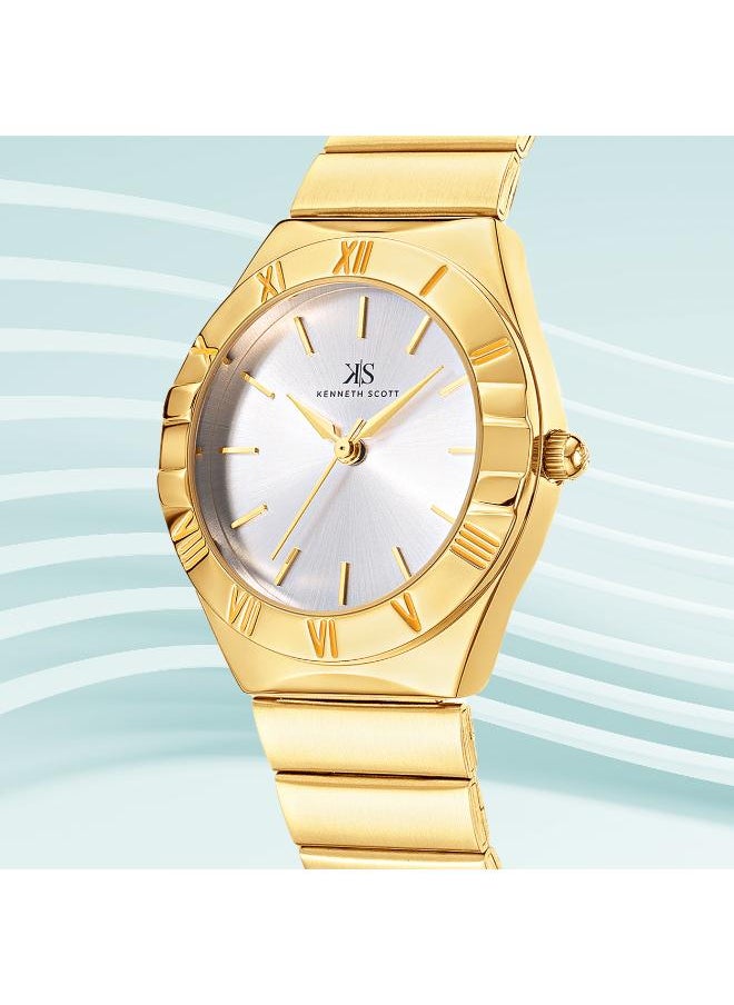 KENNETH SCOTT Kenneth Scott K24506-GBGW Women's Analog Display Watch & Stainless Steel Strap Gold  - Image 3