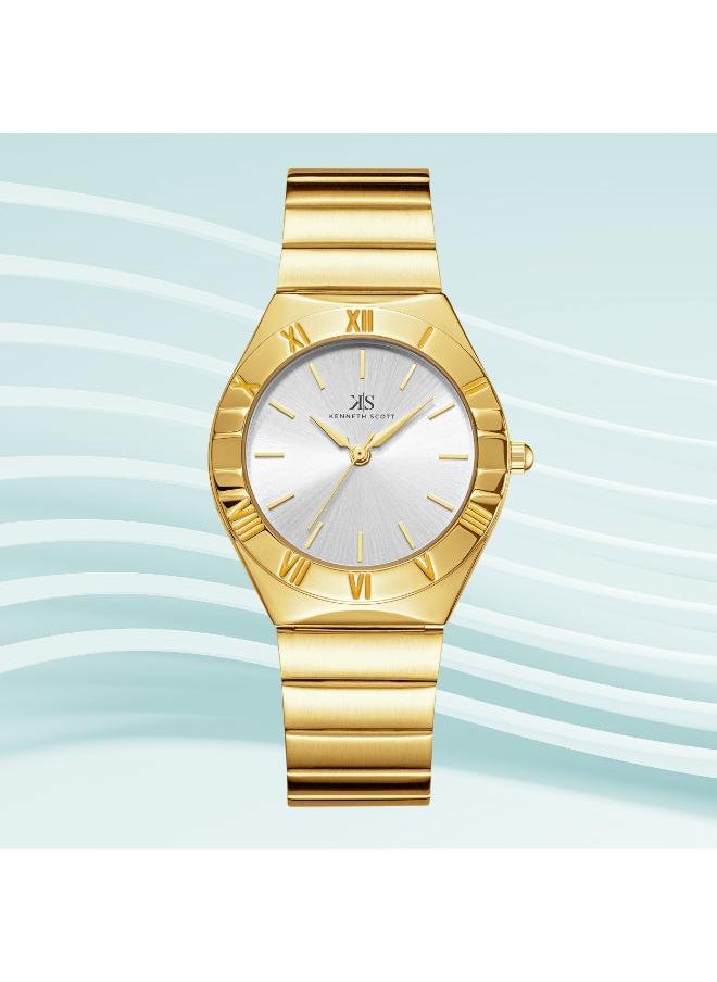 KENNETH SCOTT Kenneth Scott K24506-GBGW Women's Analog Display Watch & Stainless Steel Strap Gold  - Image 2