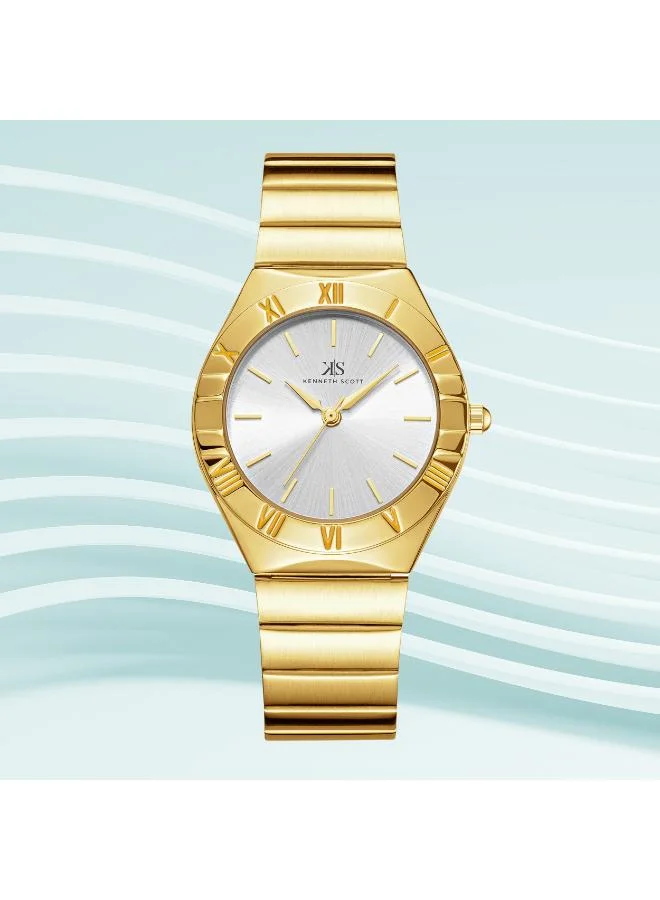 KENNETH SCOTT Kenneth Scott K24506-GBGW Women's Analog Display Watch & Stainless Steel Strap Gold
