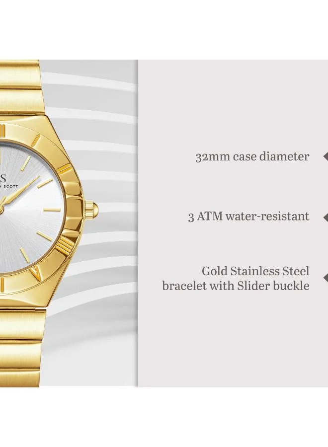 KENNETH SCOTT Kenneth Scott K24506-GBGW Women's Analog Display Watch & Stainless Steel Strap Gold