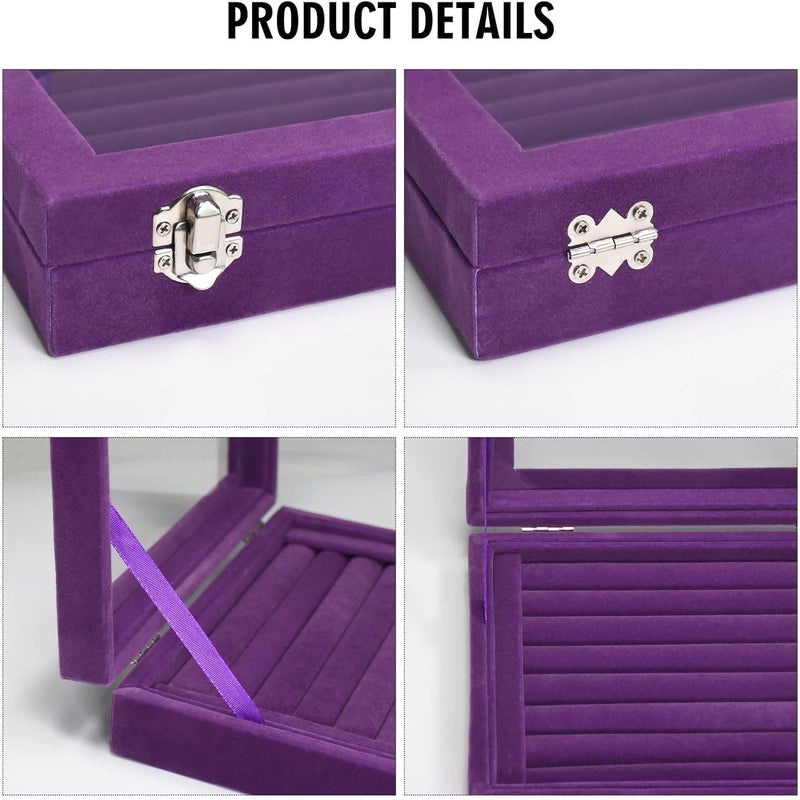 Vicoter Rings Organizer Tray 7 Slots Velvet Jewelry Earring Storage Box with Transparent lid Jewelry Display Case for Girls Wife Mom Women (Purple) - Image 4