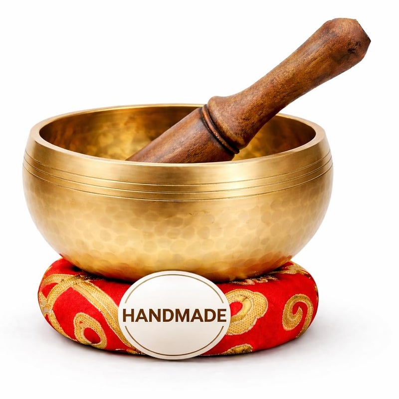 HIMALAYAN BAZAAR Premium Tibetan Singing Bowl Set - Authentic Handcrafted Mindfulness Meditation Holistic Sound 7 Chakra Healing Gift by Himalayan Bazaar (3 Inch, Gold) - Image 1