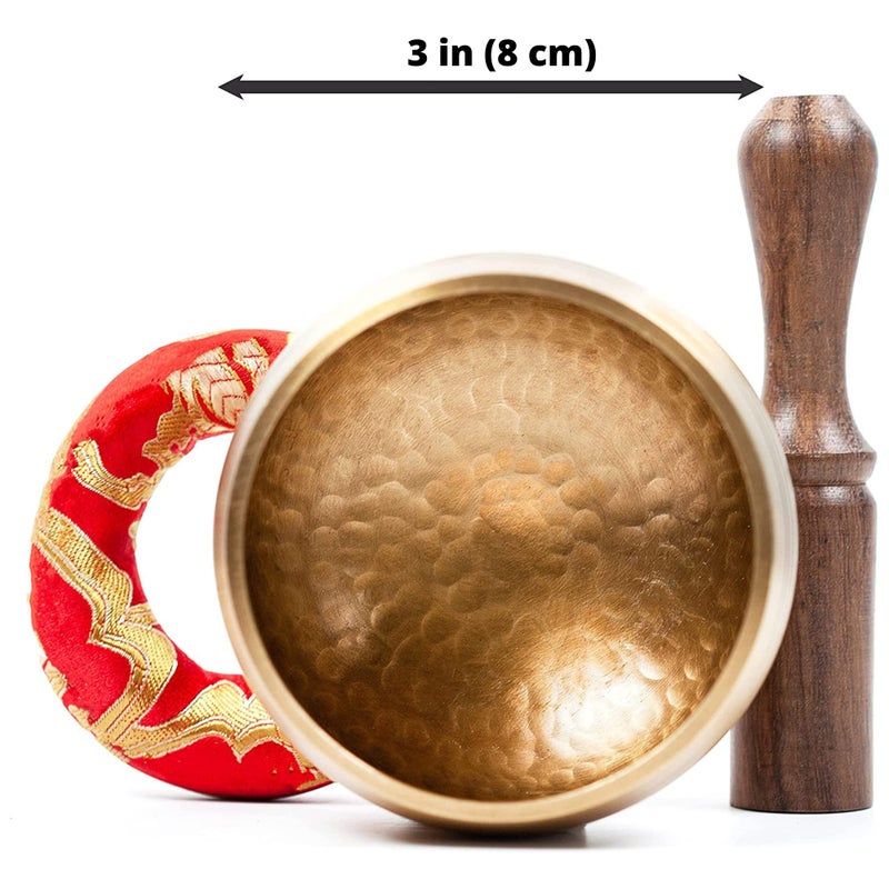 HIMALAYAN BAZAAR Premium Tibetan Singing Bowl Set - Authentic Handcrafted Mindfulness Meditation Holistic Sound 7 Chakra Healing Gift by Himalayan Bazaar (3 Inch, Gold) - Image 3