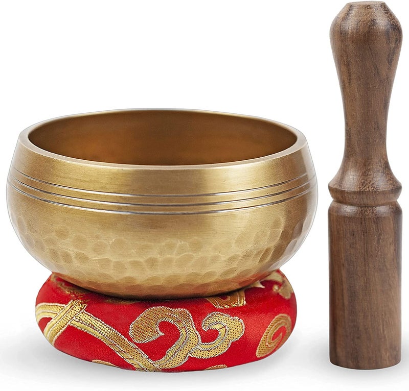 HIMALAYAN BAZAAR Premium Tibetan Singing Bowl Set - Authentic Handcrafted Mindfulness Meditation Holistic Sound 7 Chakra Healing Gift by Himalayan Bazaar (3 Inch, Gold) - Image 2