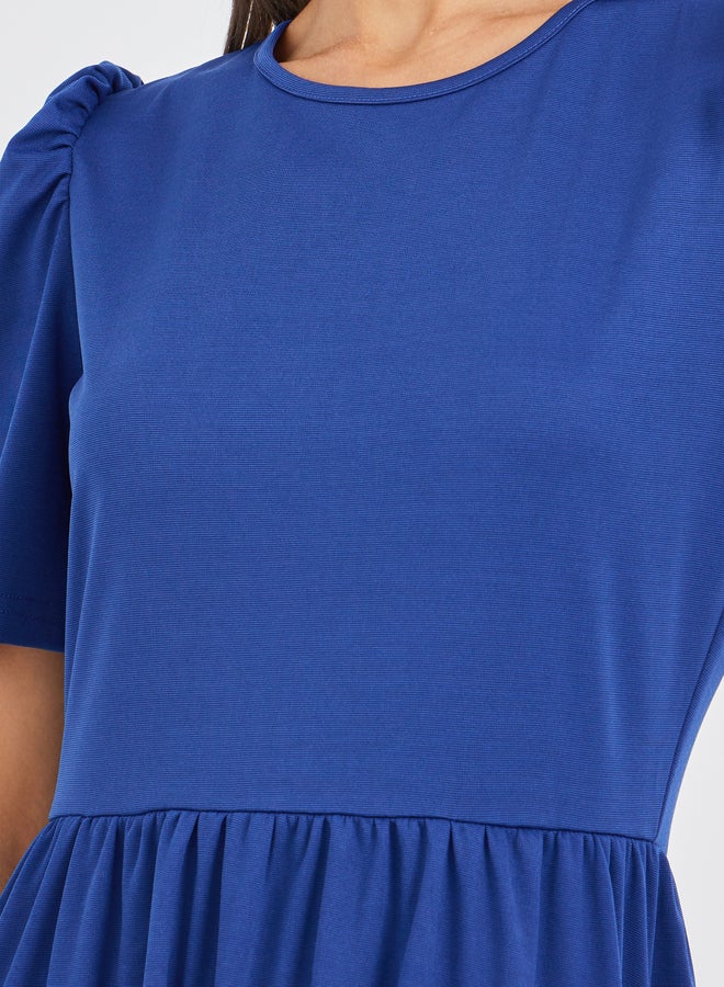 Styli Solid Puff Sleeves A-Line Maxi Dress with Gathers - Image 4