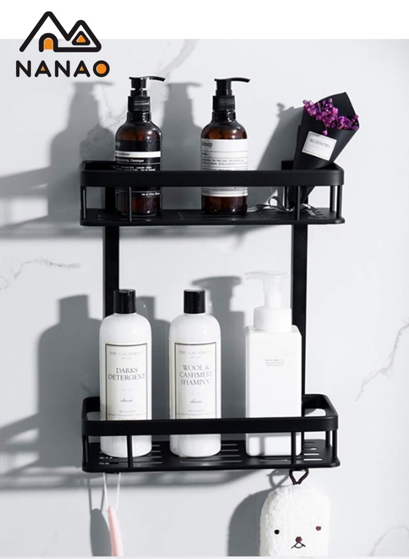 NANAO 2-Tiers Shower Adhesive Bathroom Organizer, No Drilling, Large Capacity, Rustproof Stainless Steel Bathroom Shower Organizer, Shower Shelf for Inside Shower (black) - Image 1