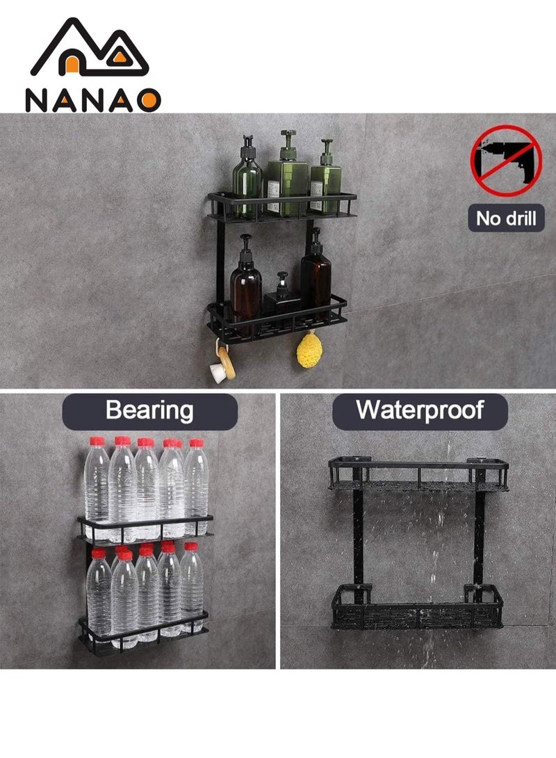 NANAO 2-Tiers Shower Adhesive Bathroom Organizer, No Drilling, Large Capacity, Rustproof Stainless Steel Bathroom Shower Organizer, Shower Shelf for Inside Shower (black) - Image 3