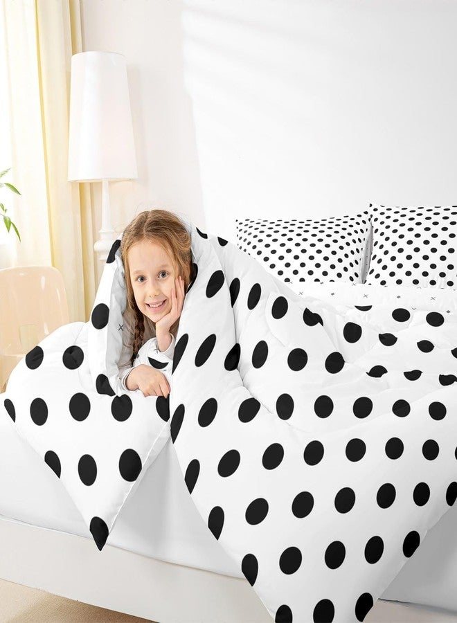 Man Fei Manfei Black Polka Dots Comforter Set Queen Size,French Style Dots Cartoon Cute Bedding Set 3 Pcs for Teens Adults,Geometric Circles Black White Simple Art Comforter,2 Pillowcases - Image 3