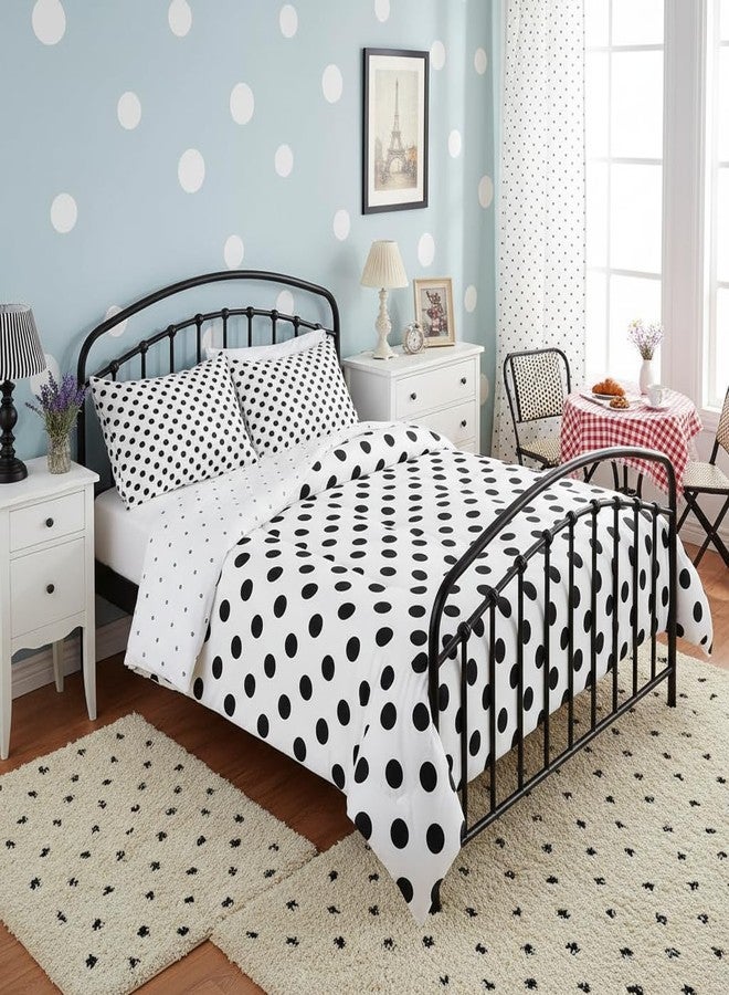 Man Fei Manfei Black Polka Dots Comforter Set Queen Size,French Style Dots Cartoon Cute Bedding Set 3 Pcs for Teens Adults,Geometric Circles Black White Simple Art Comforter,2 Pillowcases - Image 2