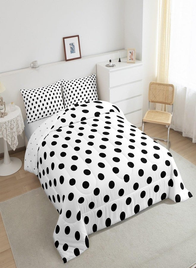 Man Fei Manfei Black Polka Dots Comforter Set Queen Size,French Style Dots Cartoon Cute Bedding Set 3 Pcs for Teens Adults,Geometric Circles Black White Simple Art Comforter,2 Pillowcases - Image 5