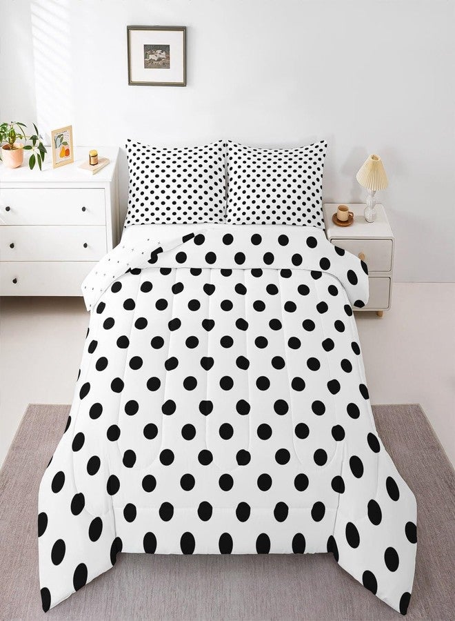 Man Fei Manfei Black Polka Dots Comforter Set Queen Size,French Style Dots Cartoon Cute Bedding Set 3 Pcs for Teens Adults,Geometric Circles Black White Simple Art Comforter,2 Pillowcases - Image 4
