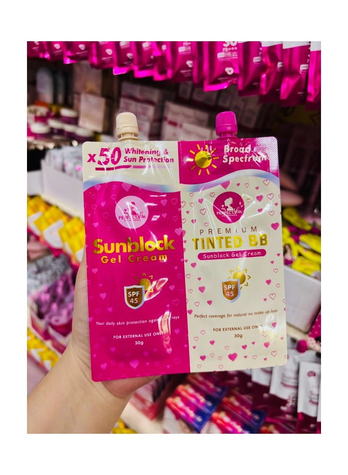 Perfect Skin كريم جل واقي من الشمس للبشرة المثالية وكريم واقي من الشمس بتغطية تينت بي بي - عبوة مزدوجة - Image 1