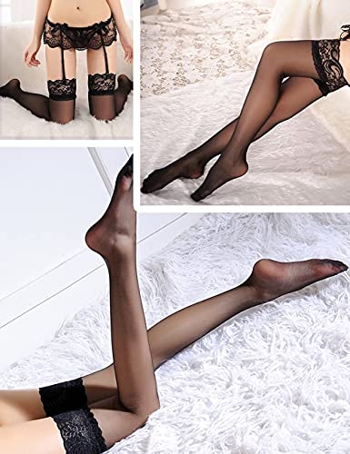 Adove 3 Pairs Women Lace Top Thigh High Stockings Sexy Thigh Highs Pack for Girls - Image 5