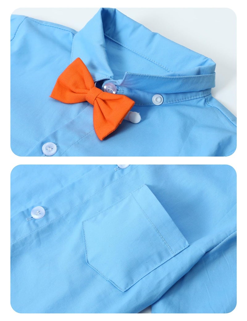 A&J DESIGN Baby Boys Halloween Outfit Toddler Suspender Dress Gentleman Suits with Orange Bow Tie 12-18 Months Blue Gray - Image 4