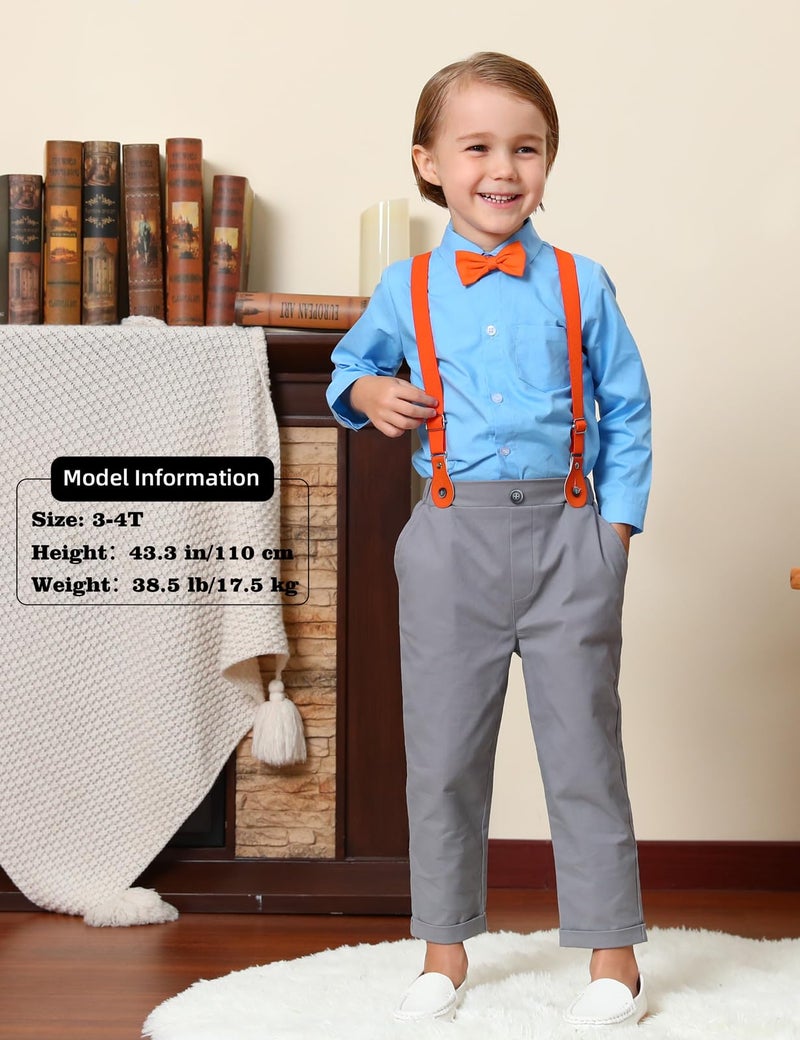 A&J DESIGN Baby Boys Halloween Outfit Toddler Suspender Dress Gentleman Suits with Orange Bow Tie 12-18 Months Blue Gray - Image 3