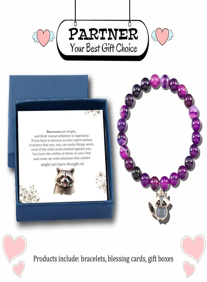 PARTNER Funny Raccoon Bracelets for Women Raccoon Bracelets Gifts for Women Raccoon Natural Stone Jewelry for Her Inspirational Gifts for Raccoon Lovers (Purple-Raccoon) - Image 5