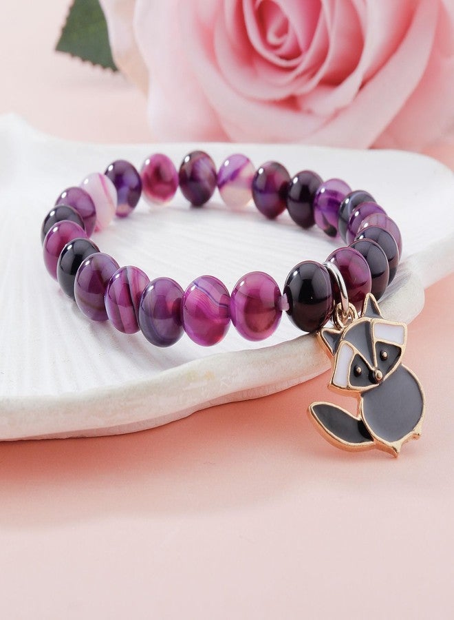 PARTNER Funny Raccoon Bracelets for Women Raccoon Bracelets Gifts for Women Raccoon Natural Stone Jewelry for Her Inspirational Gifts for Raccoon Lovers (Purple-Raccoon) - Image 4
