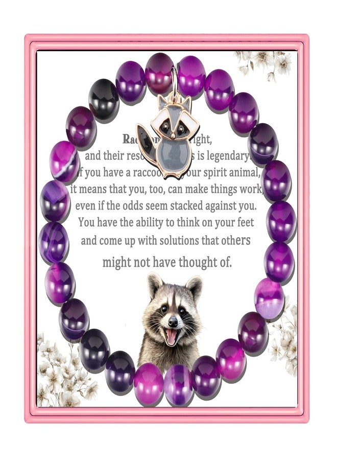 PARTNER Funny Raccoon Bracelets for Women Raccoon Bracelets Gifts for Women Raccoon Natural Stone Jewelry for Her Inspirational Gifts for Raccoon Lovers (Purple-Raccoon) - Image 1