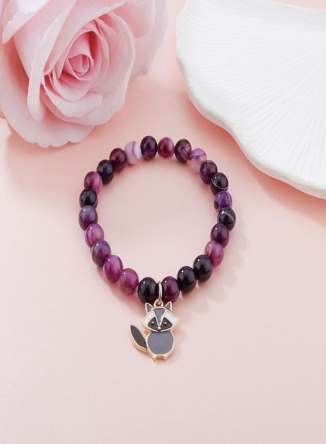 PARTNER Funny Raccoon Bracelets for Women Raccoon Bracelets Gifts for Women Raccoon Natural Stone Jewelry for Her Inspirational Gifts for Raccoon Lovers (Purple-Raccoon) - Image 2