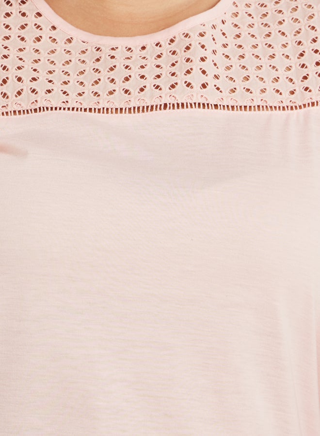 Styli Plus Size Schiffli Yoke Flat Pompom Detail Top and Pyjama Set - Image 4