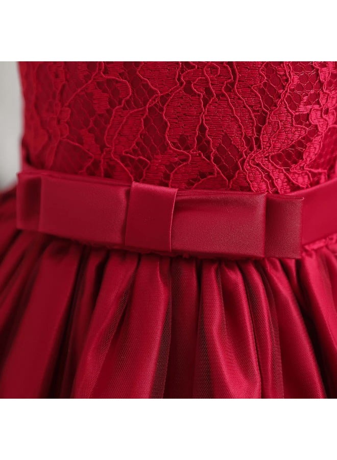 NNJXD Baby Girls Lace Dress Bowknot Flower Dresses Wedding Pageant Baptism Christening Tutu Gown Size (80) 6-12 Months #Red - Image 5