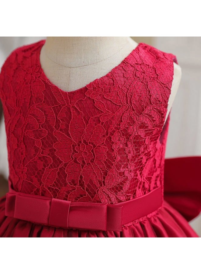 NNJXD Baby Girls Lace Dress Bowknot Flower Dresses Wedding Pageant Baptism Christening Tutu Gown Size (80) 6-12 Months #Red - Image 4