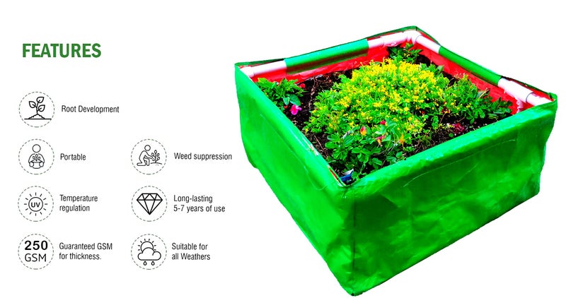 MASHKI HDPE Rectangular growbag with PVC Pipe Supporting Home Kitchen Terrace Gardening Planter (24x24x12) - Image 3