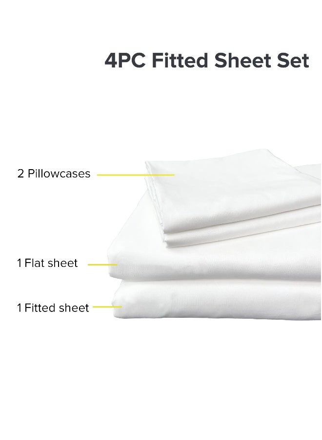 Noon East Super King Size 4Pc Fitted Sheet Set | Soft Microfiber Material | Bright White Color | 1 Fitted Sheet 200 X 200 Cm With 40 Cm Deep Pocket, 1 Flat Sheet 280 X 280 Cm, 2 Pillow Cases 50 X 100Cm | Suitable For Super King Size Mattress - Image 5