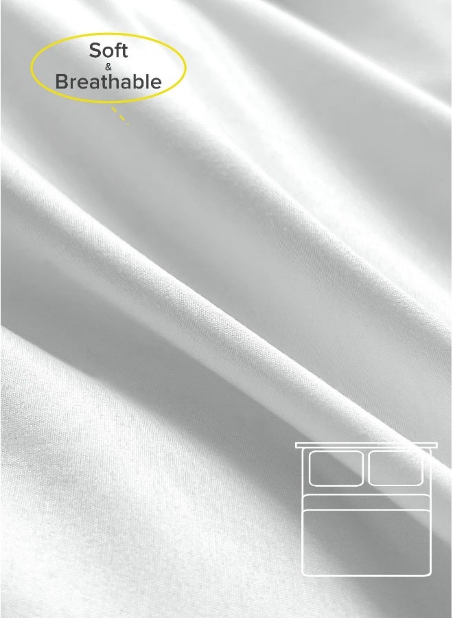 Noon East Super King Size 4Pc Fitted Sheet Set | Soft Microfiber Material | Bright White Color | 1 Fitted Sheet 200 X 200 Cm With 40 Cm Deep Pocket, 1 Flat Sheet 280 X 280 Cm, 2 Pillow Cases 50 X 100Cm | Suitable For Super King Size Mattress - Image 2