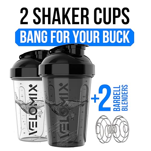 VELOMIX -2 Pack- 20 oz Protein Shaker Bottles for Protein Mixes - 2x Wire Whisk | Leak Proof Shaker Cups for Protein Shakes and Pre Workout | Protein Shaker Bottle Pack (Black/Transparent) - Image 2