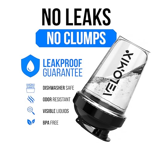 VELOMIX -2 Pack- 20 oz Protein Shaker Bottles for Protein Mixes - 2x Wire Whisk | Leak Proof Shaker Cups for Protein Shakes and Pre Workout | Protein Shaker Bottle Pack (Black/Transparent) - Image 3