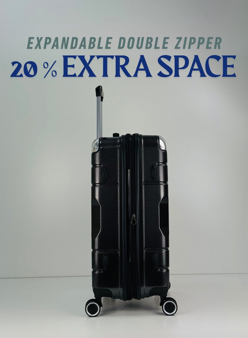 SAW & SEE Premium PC Unbreakable Hard Shell Luggage Set with Strong Double Handle – 3-Piece Suitcase Set, Lightweight with Expandable upto 20 Percent Extra storage Trolley Bags with 4 double Spinner Wheels, TSA Approved Lock and Durable Travel Suitcases – 20" / 24" / 28" – Black - Image 5