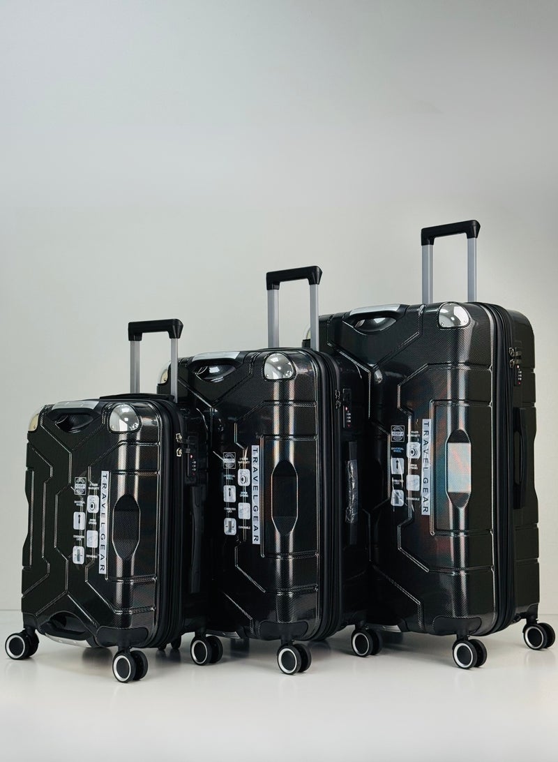 SAW & SEE Premium PC Unbreakable Hard Shell Luggage Set with Strong Double Handle – 3-Piece Suitcase Set, Lightweight with Expandable upto 20 Percent Extra storage Trolley Bags with 4 double Spinner Wheels, TSA Approved Lock and Durable Travel Suitcases – 20" / 24" / 28" – Black - Image 2