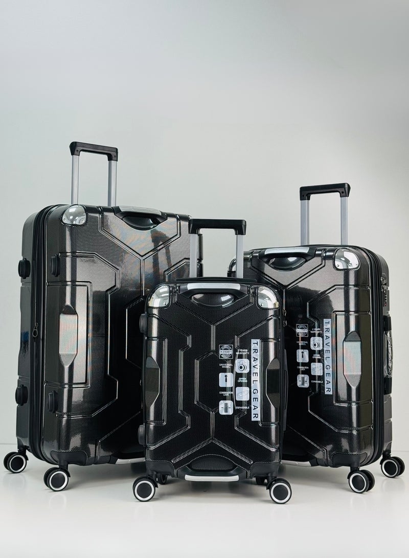 SAW & SEE Premium PC Unbreakable Hard Shell Luggage Set with Strong Double Handle – 3-Piece Suitcase Set, Lightweight with Expandable upto 20 Percent Extra storage Trolley Bags with 4 double Spinner Wheels, TSA Approved Lock and Durable Travel Suitcases – 20" / 24" / 28" – Black - Image 1