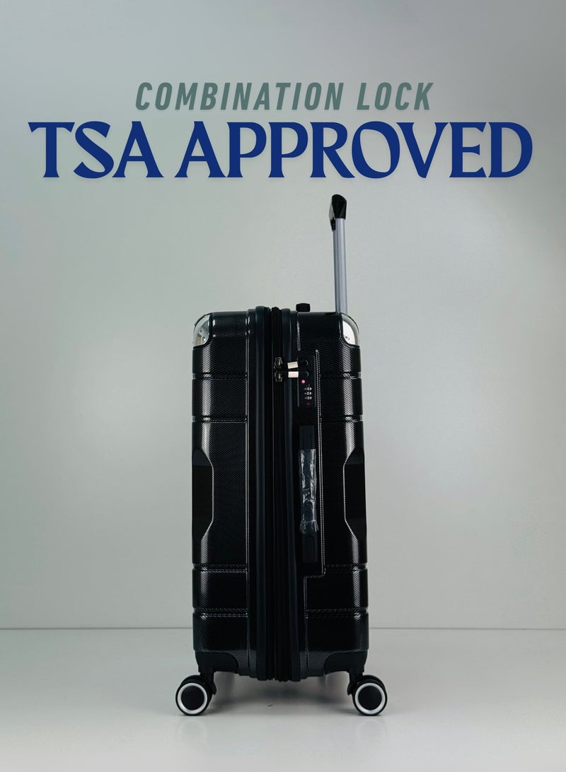 SAW & SEE Premium PC Unbreakable Hard Shell Luggage Set with Strong Double Handle – 3-Piece Suitcase Set, Lightweight with Expandable upto 20 Percent Extra storage Trolley Bags with 4 double Spinner Wheels, TSA Approved Lock and Durable Travel Suitcases – 20" / 24" / 28" – Black - Image 4