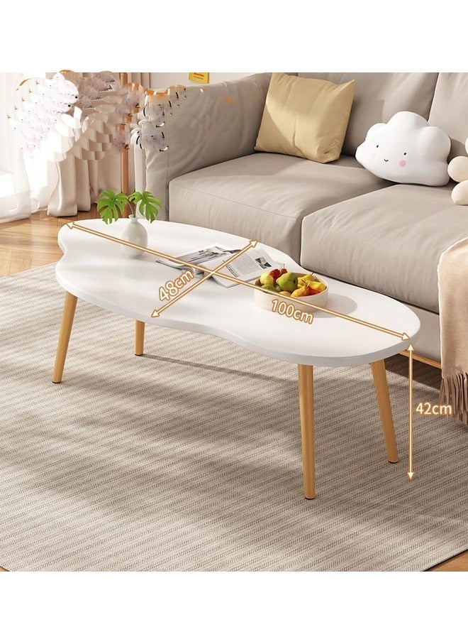 ATM Stylish Cloud-Shaped Coffee Table with Wooden Legs - 100x50x42 cm - Warm White - Image 2
