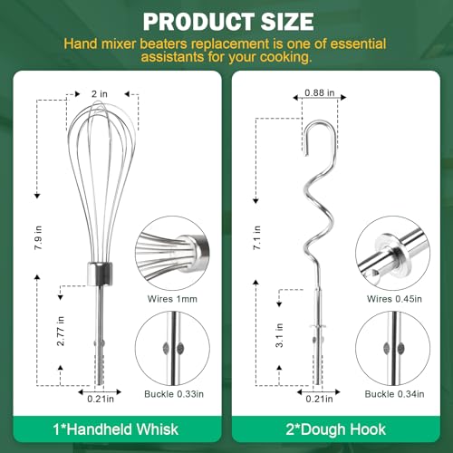 CHAR YONG Hand Mixer Beaters Blender For KitchenAid & Mixer Dough Hooks For KitchenAid Hand Mixers Whisk Attachment KHMPW Stainless Steel Egg Beater/Whisk Attachment for Kitchen Hand Mixer Accessories,3PCS - Image 2