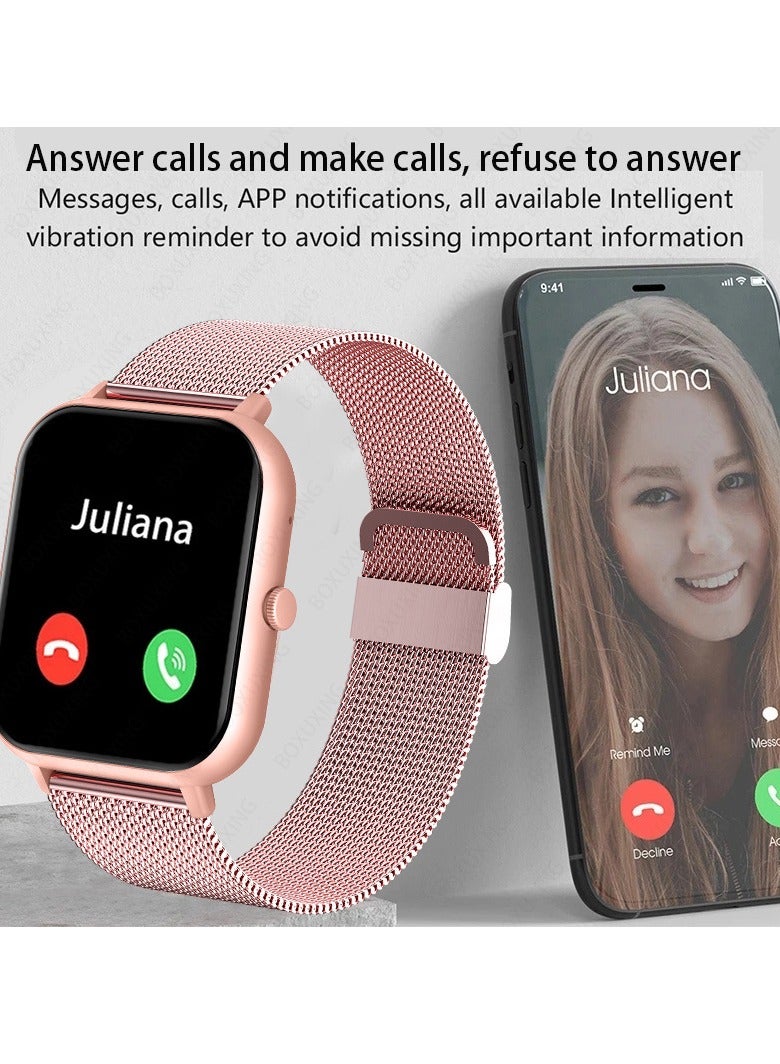 AROAQ Smart Watch, Zl54c Waterproof Smartwatch With Ai Voice Assistant, Heart Rate Blood Pressure Blood Oxygen Sleep Monitor Wrist Watch, (Pink+Pink Milan Steel) - Image 2