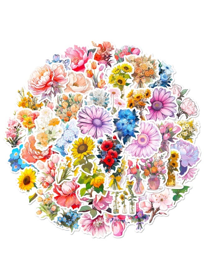 NIBEMINENT 50 Pcs Flowers Deco Kit Waterproof Stickers, High Definition Printing Bright Colors, Suitable for Laptop Skateboard Luggage Water Bottle Guitar DIY - Image 1