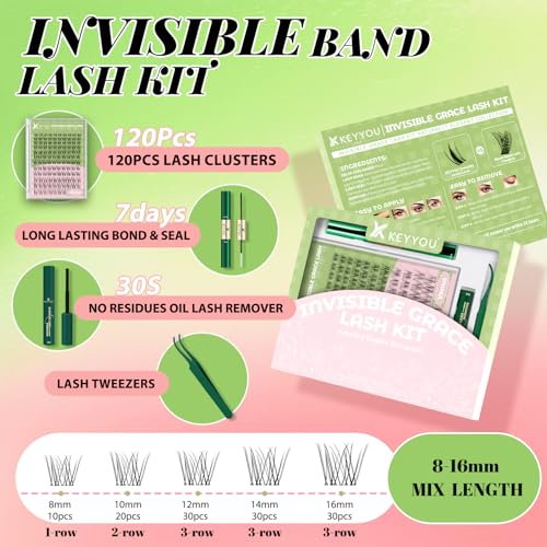 KEYYOU Venus Lash Clusters Kit Fairy Lash Extension Kit C Curl 120Pcs Eyelash Extension Wispy Natural Invisible Band with Waterproof DIY at HomeVenusC816MIX - Image 3