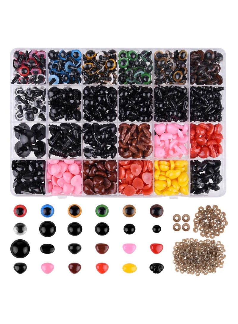 KASTWAVE Safety Eyes with Backings, 1028 Pcs Plastic Safety Eyes and Noses Kit with Washers for Doll Plush Animal Craft Making, for Soft Toy Making DIY Crafts Assorted Sizes - Image 1