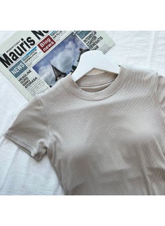 ALO Ribbed Bralette Crop Yoga Top - Fitted Round Neck Breathable Summer Activewear Short Sleeve T-Shirt