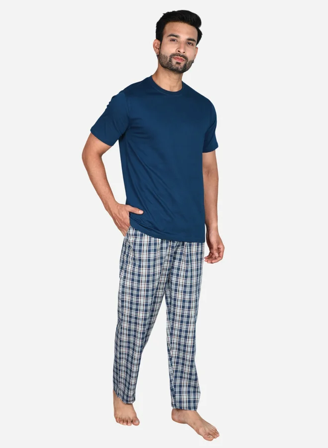 victor and jane Victor and Jane Solid Short Sleeve T-Shirt and Checked Pyjama Set