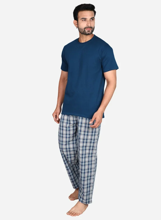 victor and jane Victor and Jane Solid Short Sleeve T-Shirt and Checked Pyjama Set