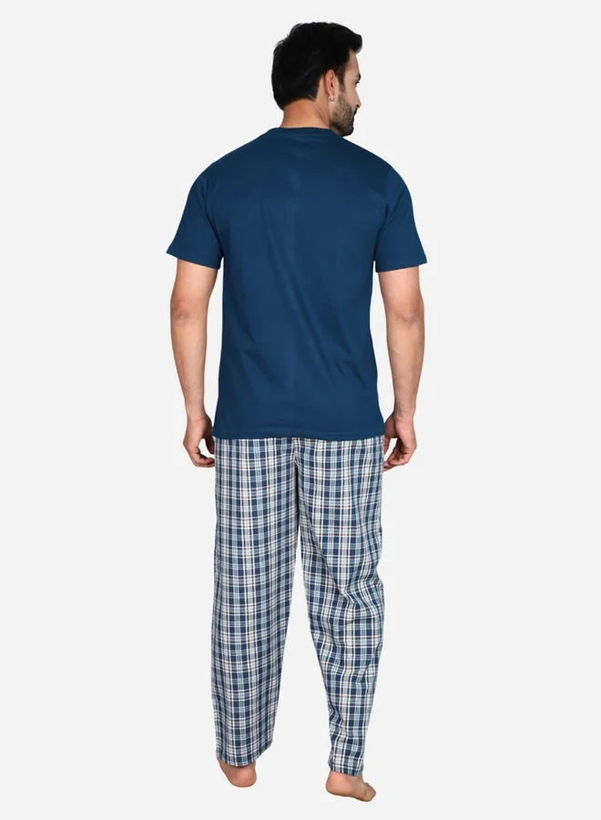 victor and jane Victor and Jane Solid Short Sleeve T-Shirt and Checked Pyjama Set