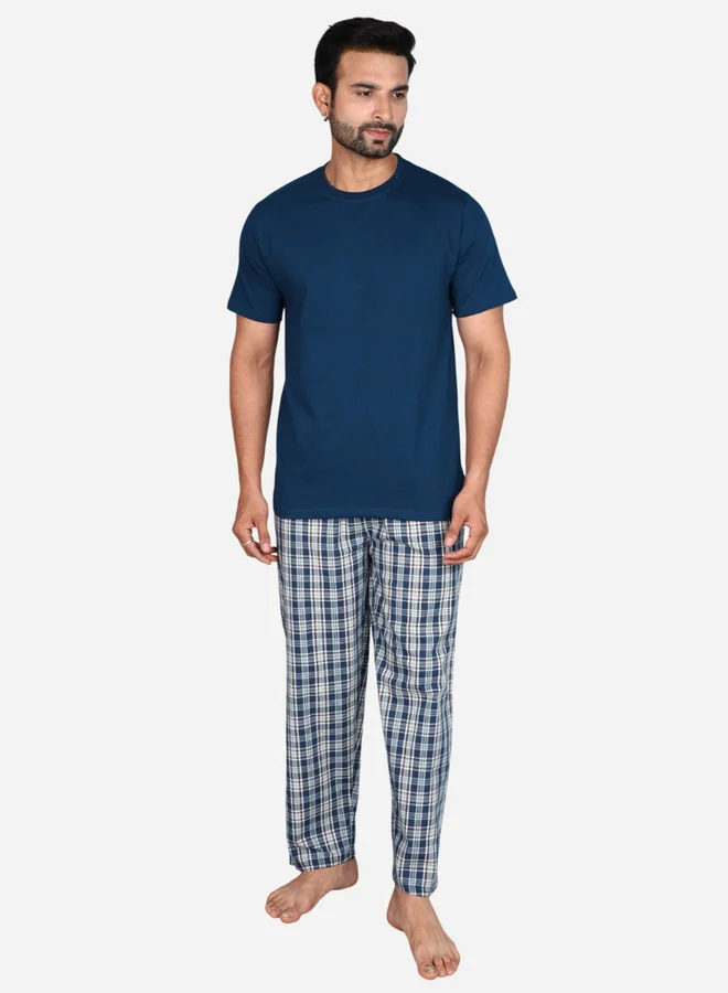 victor and jane Victor and Jane Solid Short Sleeve T-Shirt and Checked Pyjama Set