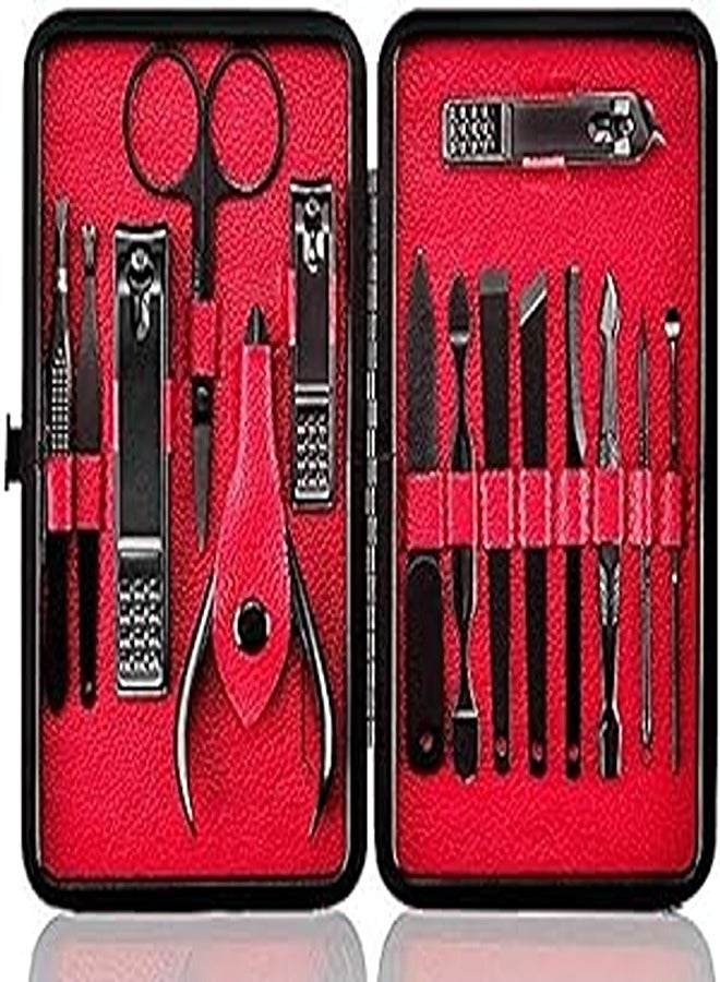 Unisex Nail Clippers Set, Pedicure & Manicure Tool Kit, Professional Grooming Set for Men and Women, with Stylish and Elegant, Luxurious Travel Case, Travel Manicure Set RED 15pcs