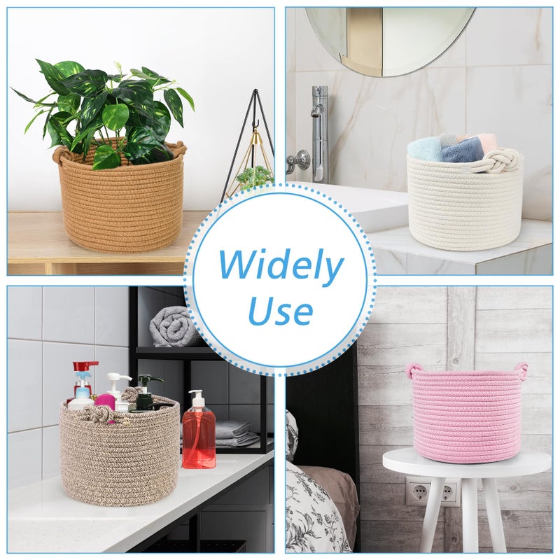 ABenkle Small Cotton Rope Shelf Storage Basket - Round Decorative Bin for Nursery, Bedroom, Bathroom - Cute Empty Gift Basket, Pink, 9.4" x 9.4" x 7.1" - Image 3
