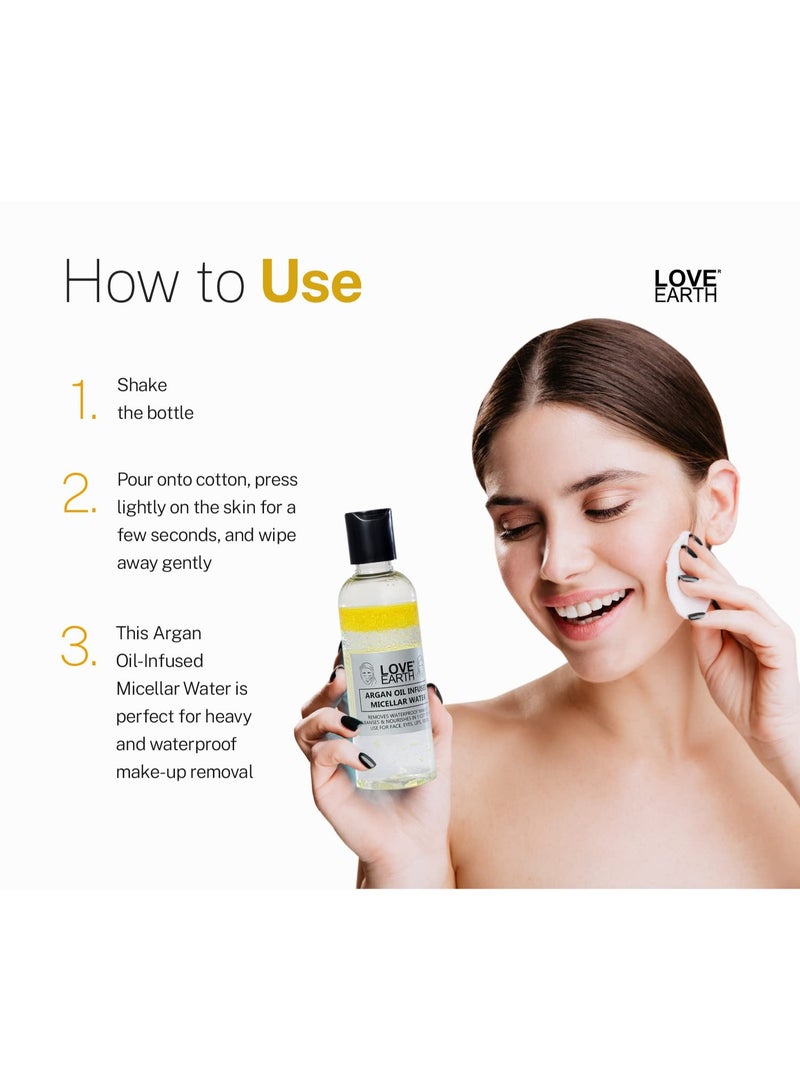 Love Earth Argan Oil-Infused Micellar Water Makeup & Pollutant Remover With Argan Oil & Micellar Water For All Skin Types 100ml - Image 5