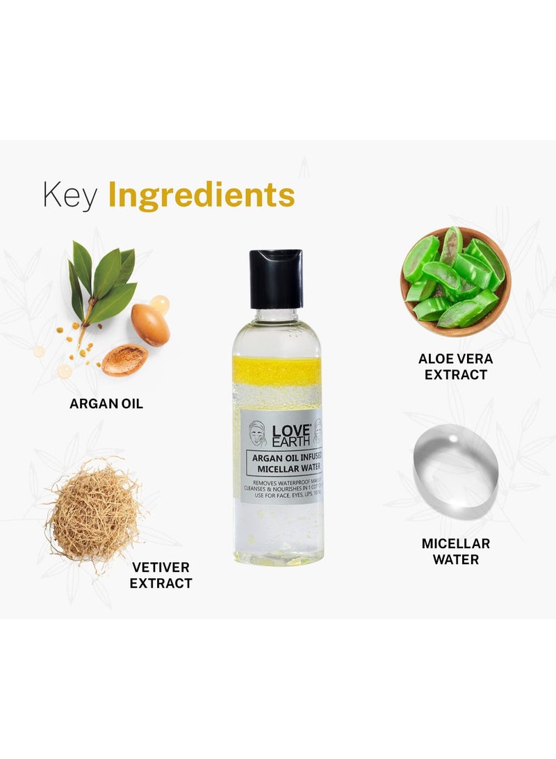 Love Earth Argan Oil-Infused Micellar Water Makeup & Pollutant Remover With Argan Oil & Micellar Water For All Skin Types 100ml - Image 3